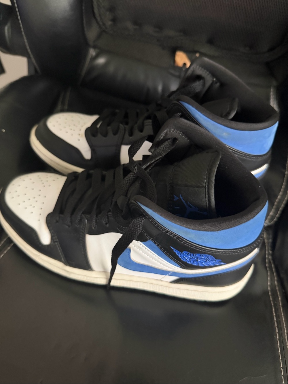 Jordan Black White and Blue Mid-Top Sneakers